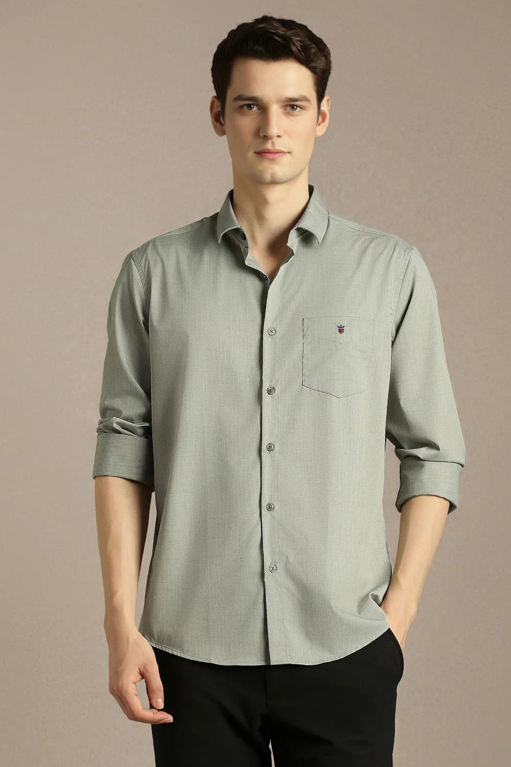 Men's Green Casual Slim Fit Full Sleeves Shirt