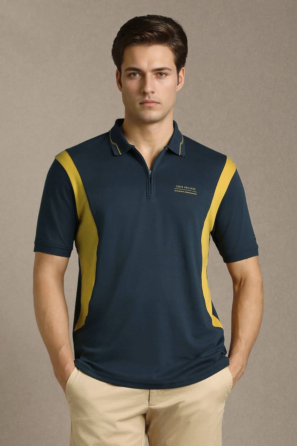 Men's Navy Casual Slim Fit Half Sleeves Polo Tshirt