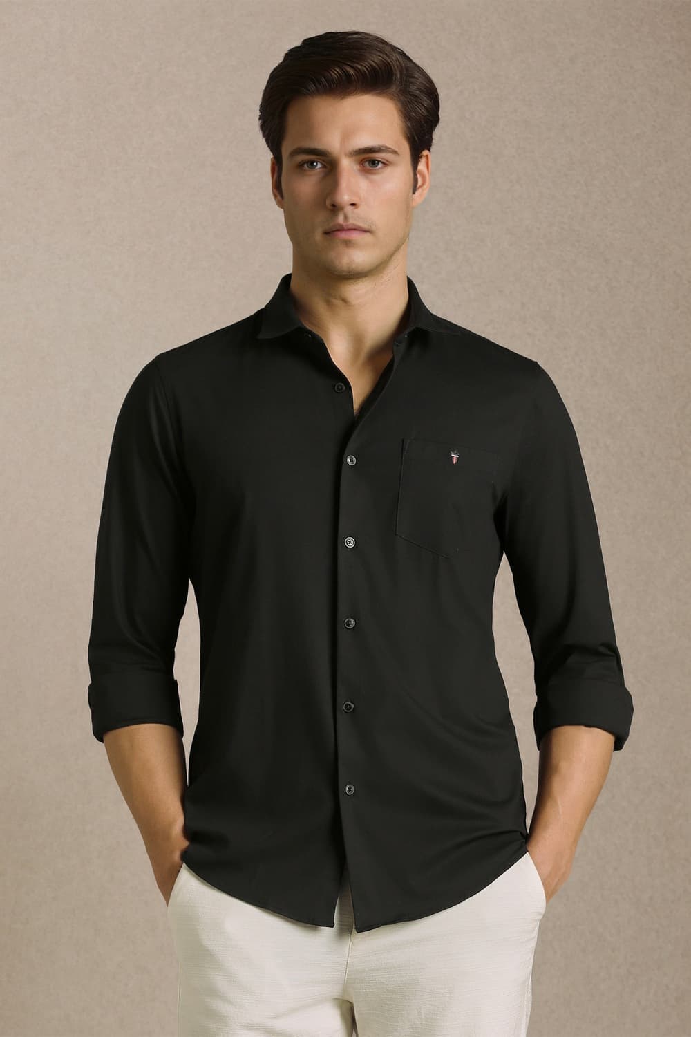 Men's Black Casual Slim Fit Full Sleeves Shirt