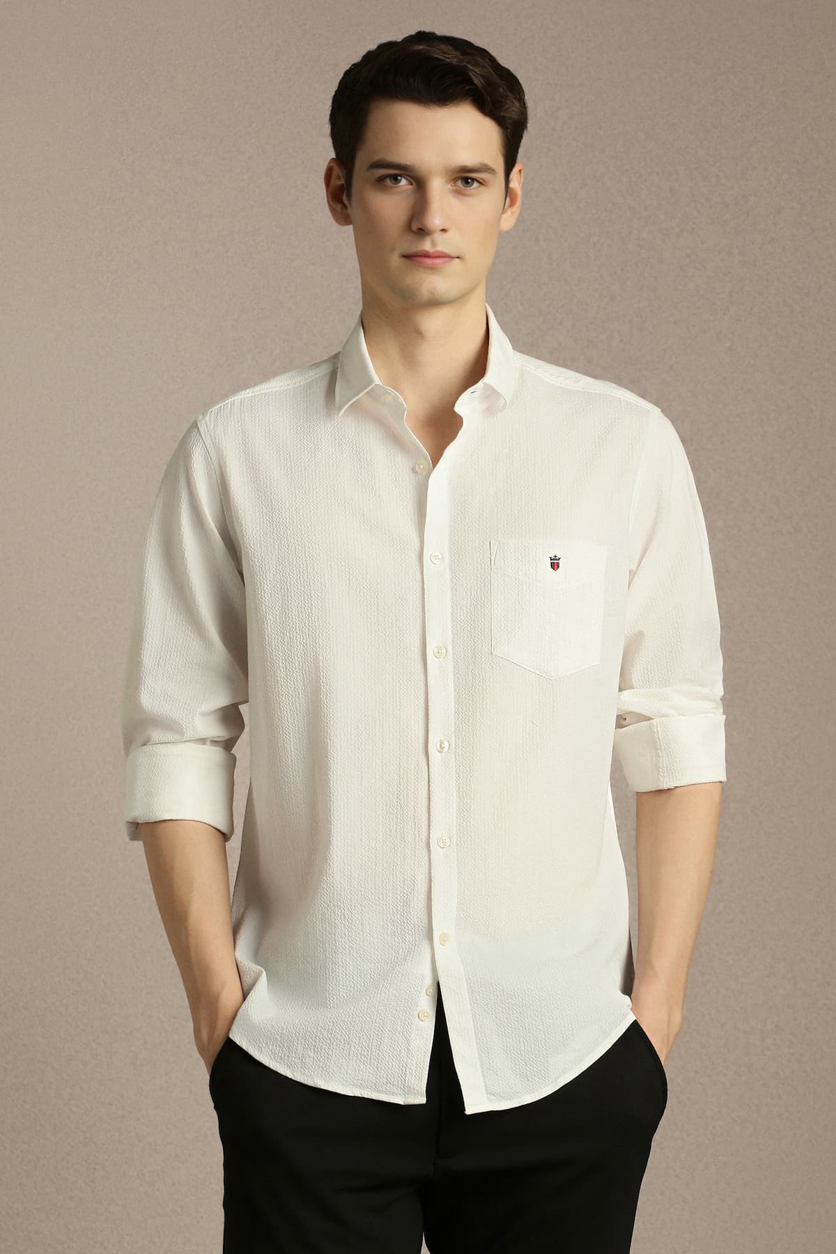Men's White Casual Slim Fit Full Sleeves Shirt