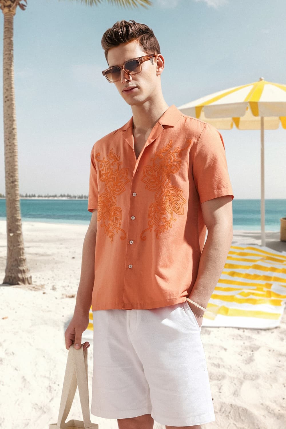 Men's Orange Casual Slim Fit Half Sleeves Shirt