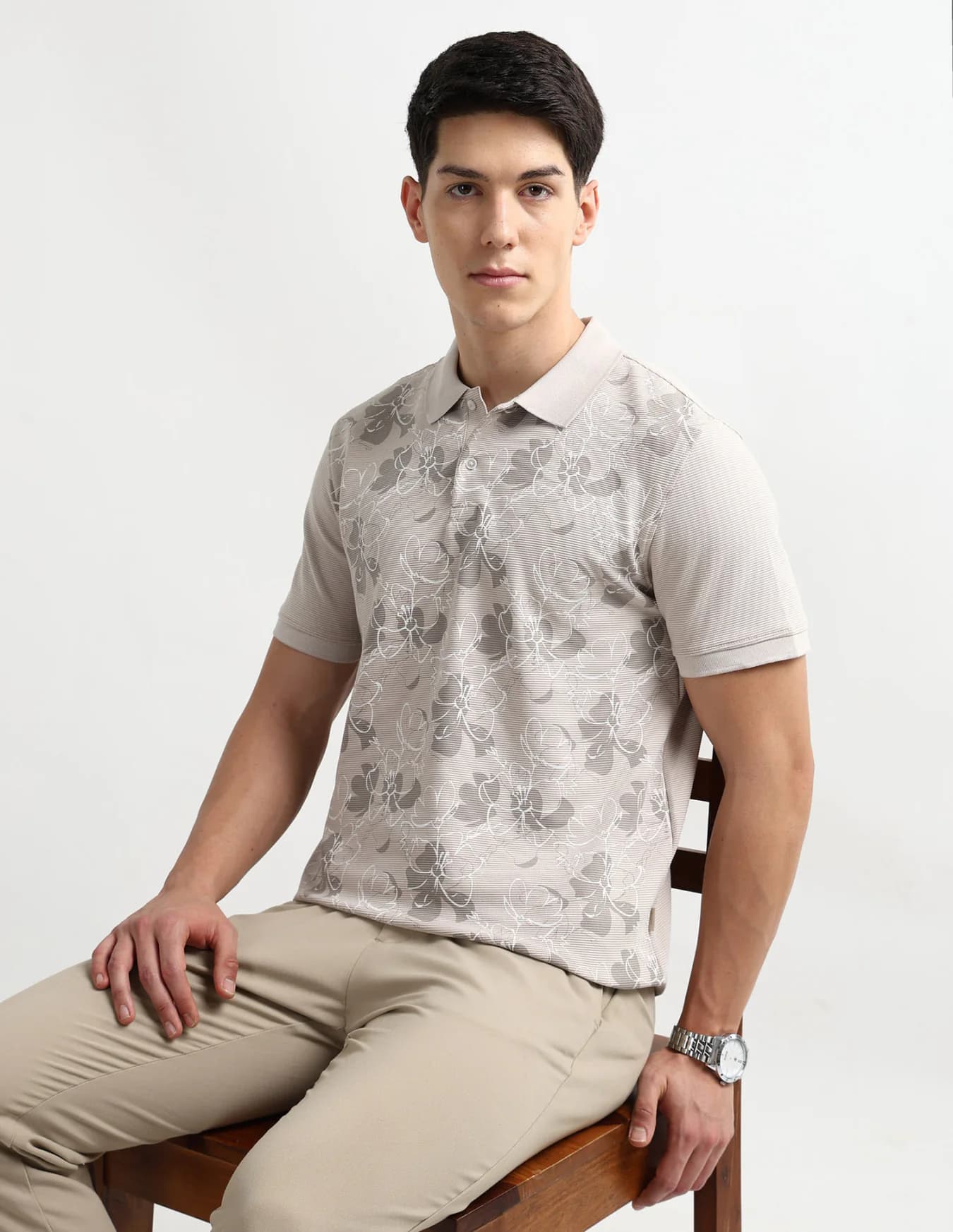 Men's Grey Casual Half Sleeves Regular Fit Polo Tshirt