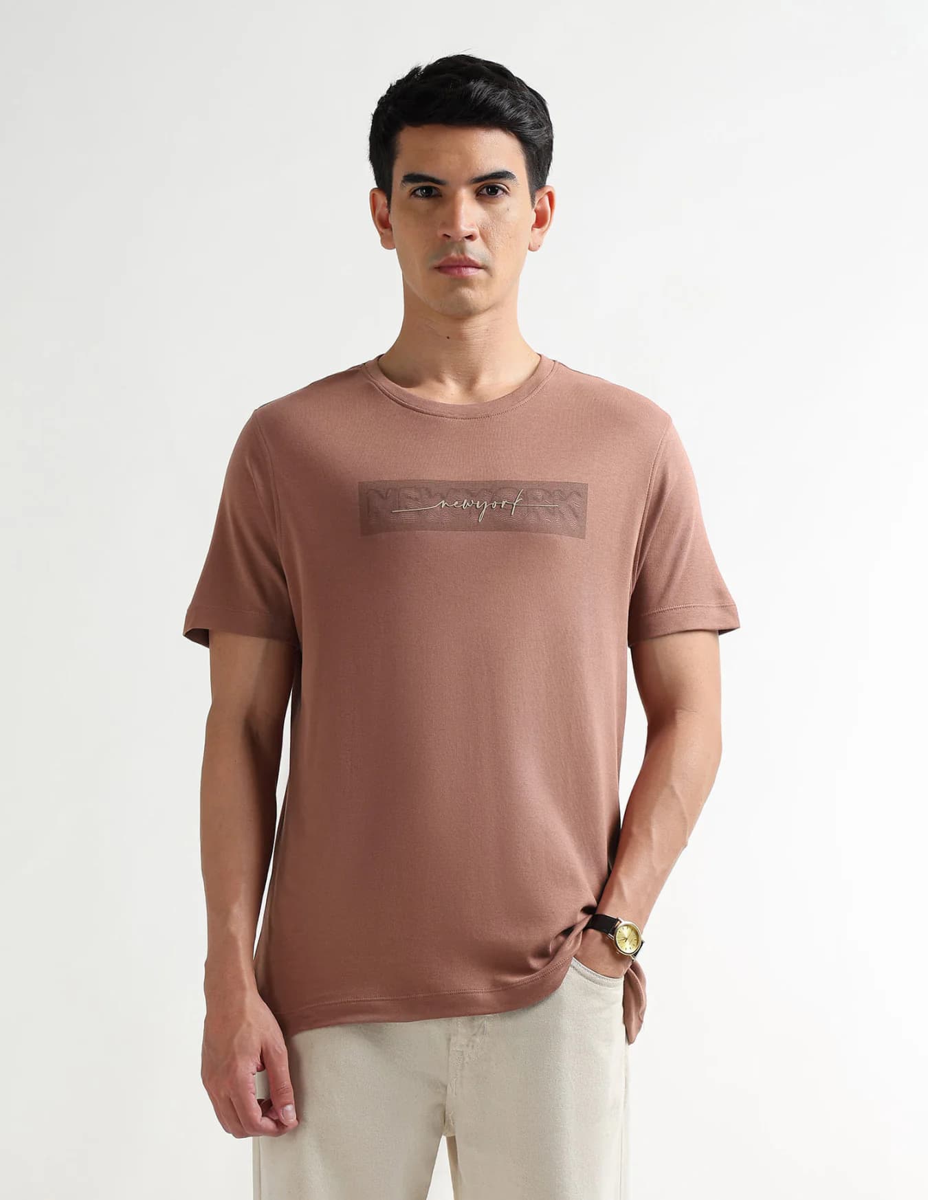 Men's Brown Casual Half Sleeves Regular Fit Tshirt