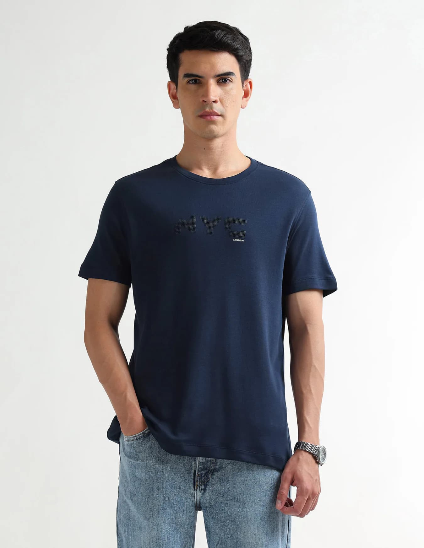 Men's Navy Casual Half Sleeves Regular Fit Tshirt
