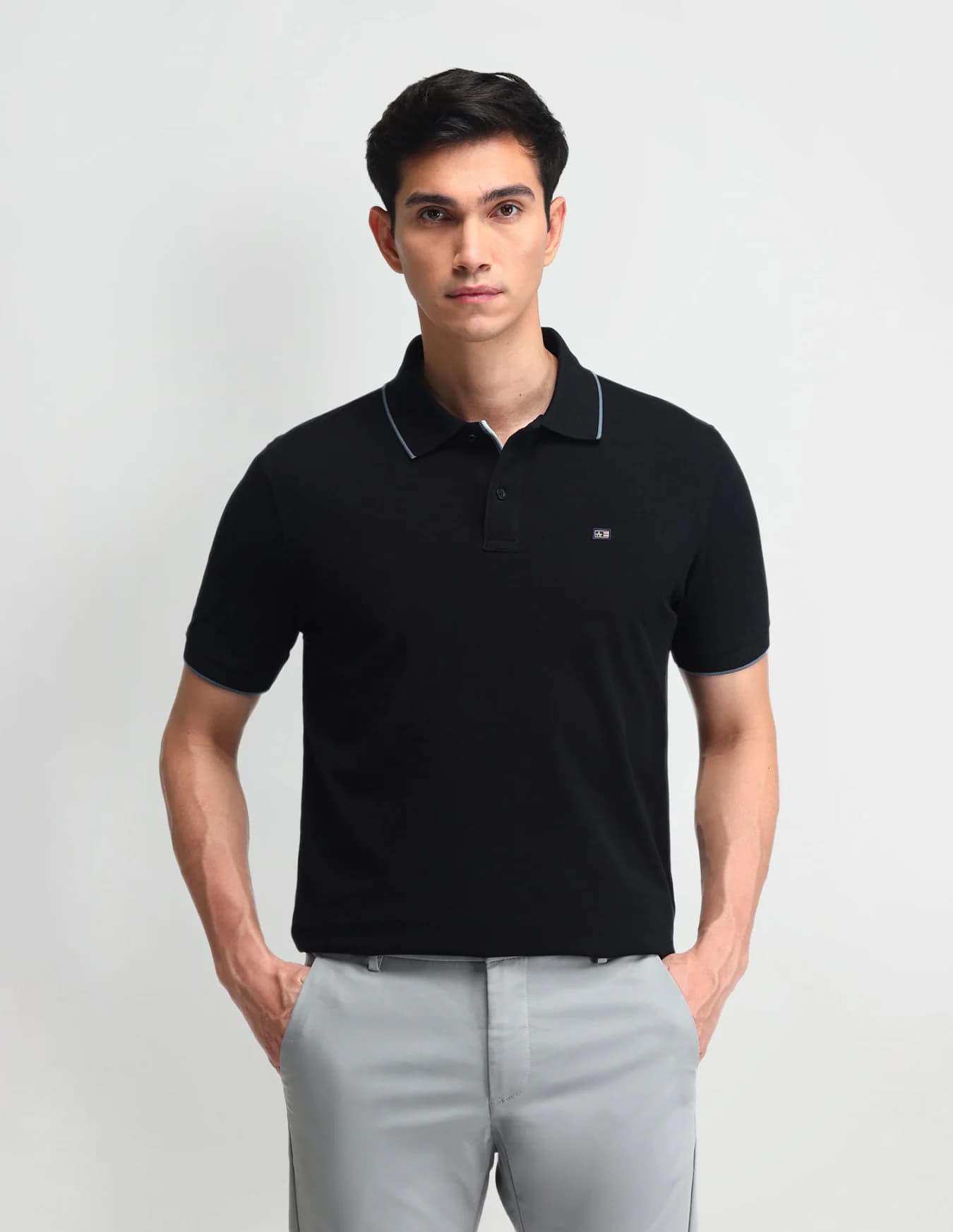 Men's Black Casual Half Sleeves Regular Fit Polo Tshirt