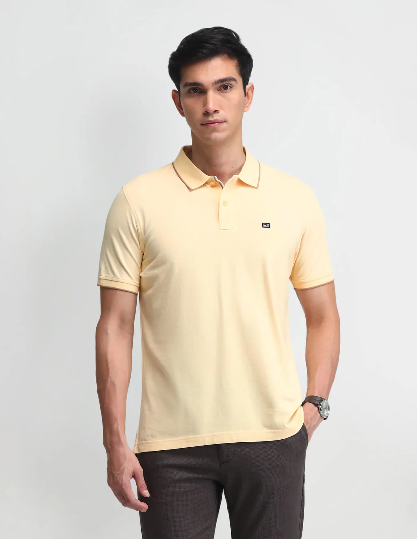 Men's Yellow Casual Half Sleeves Regular Fit Polo Tshirt