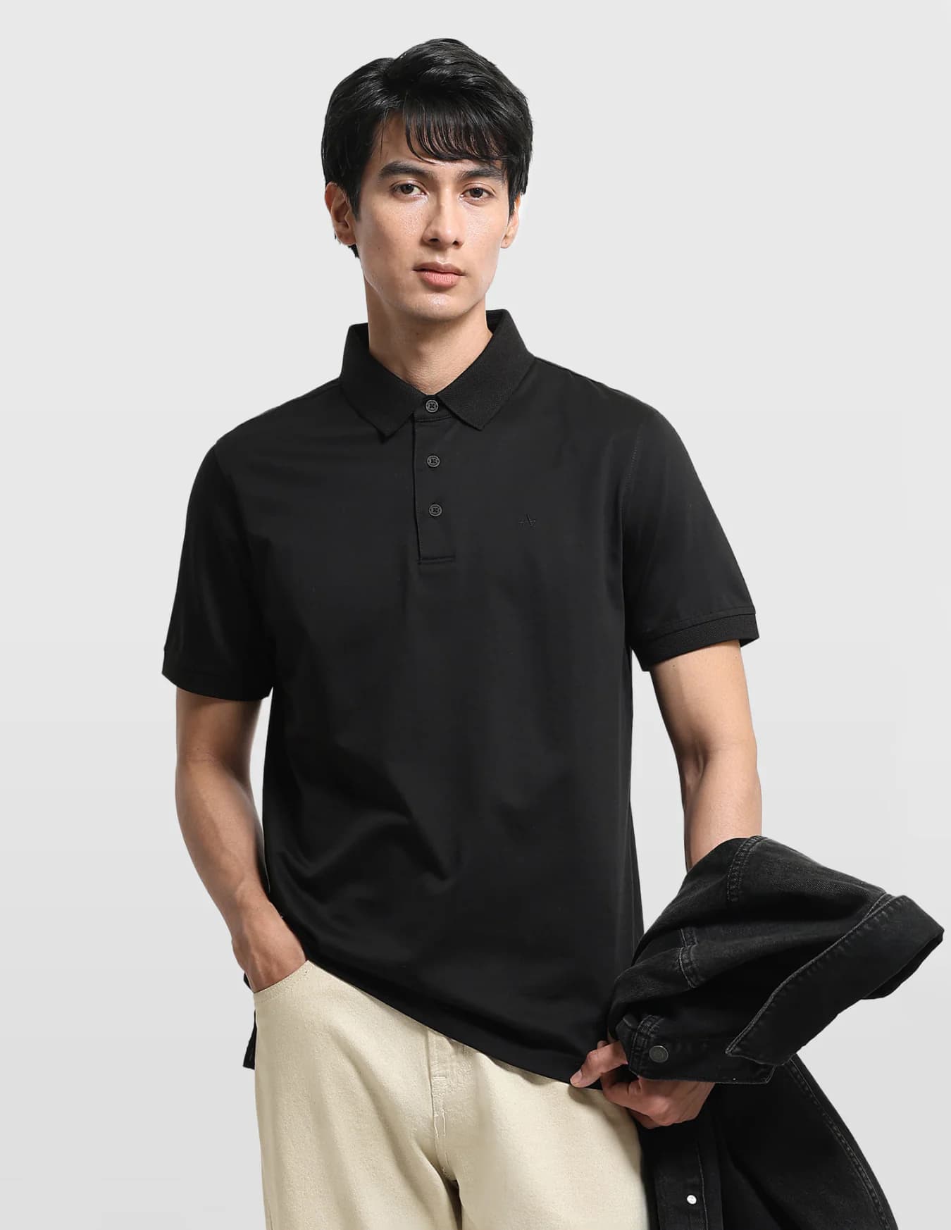 Men's Black Casual Half Sleeves Regular Fit Polo Tshirt