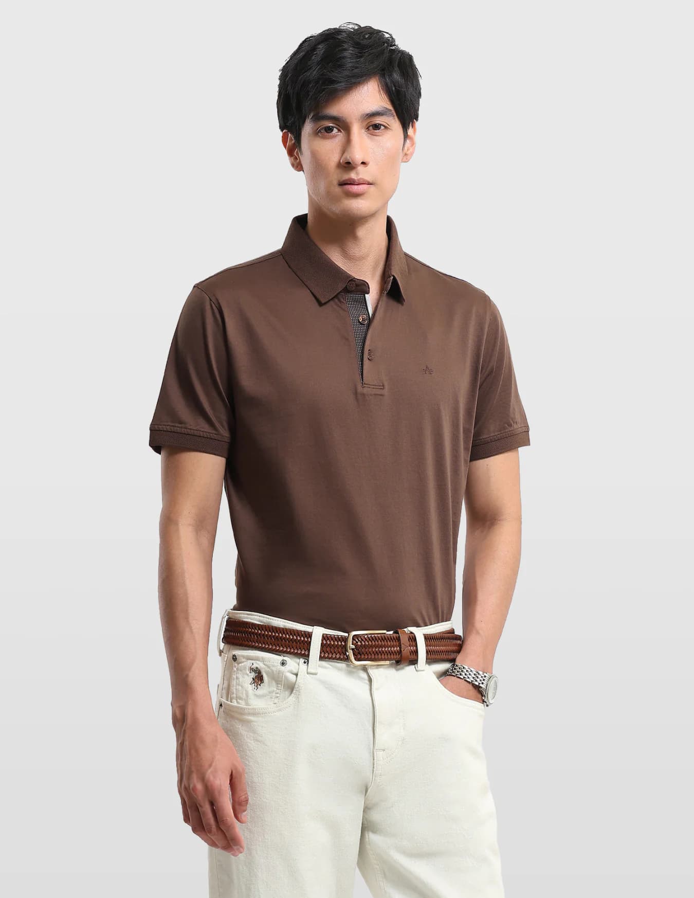 Men's Brown Casual Half Sleeves Regular Fit Polo Tshirt