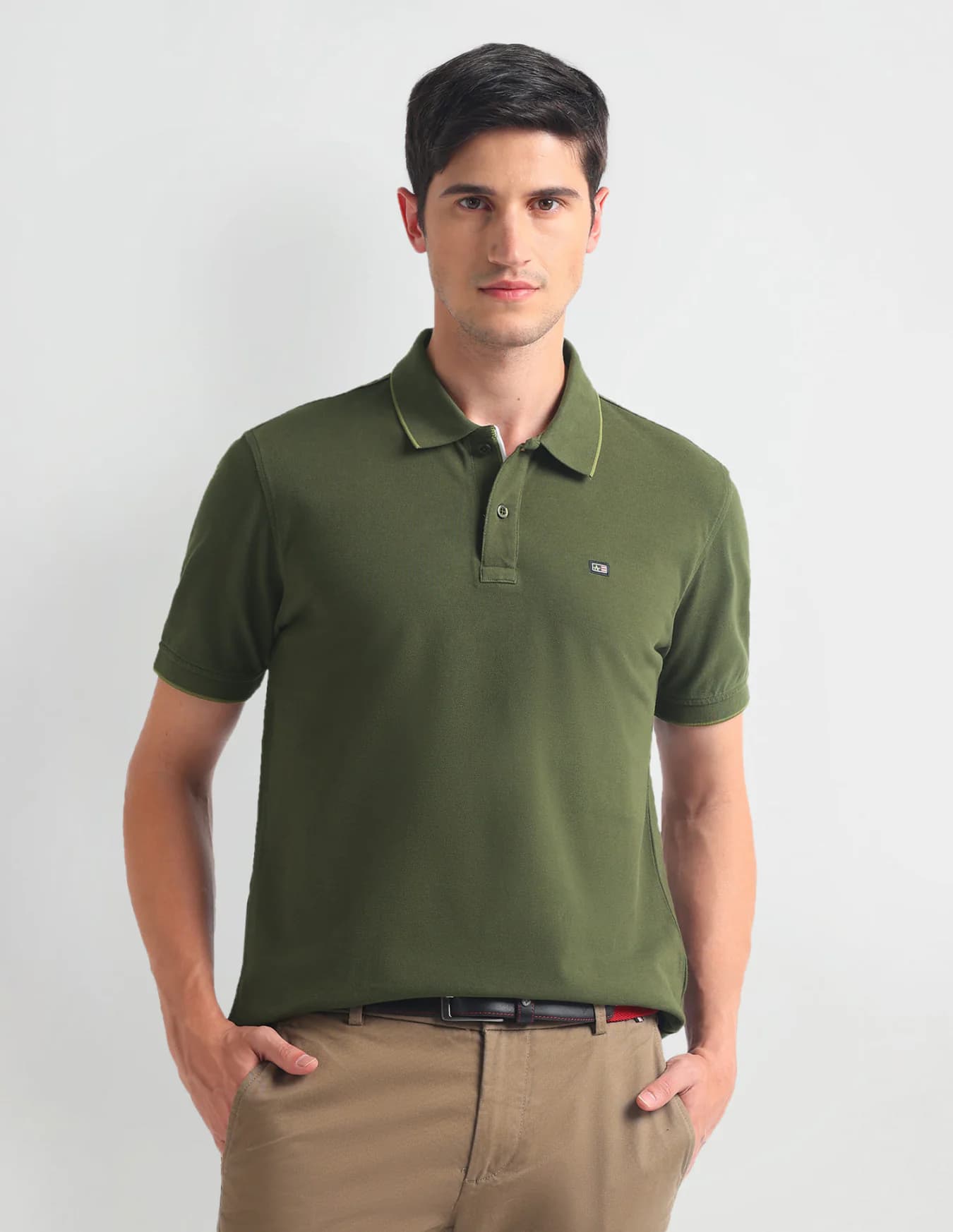 Men's Green Casual Half Sleeves Regular Fit Polo Tshirt