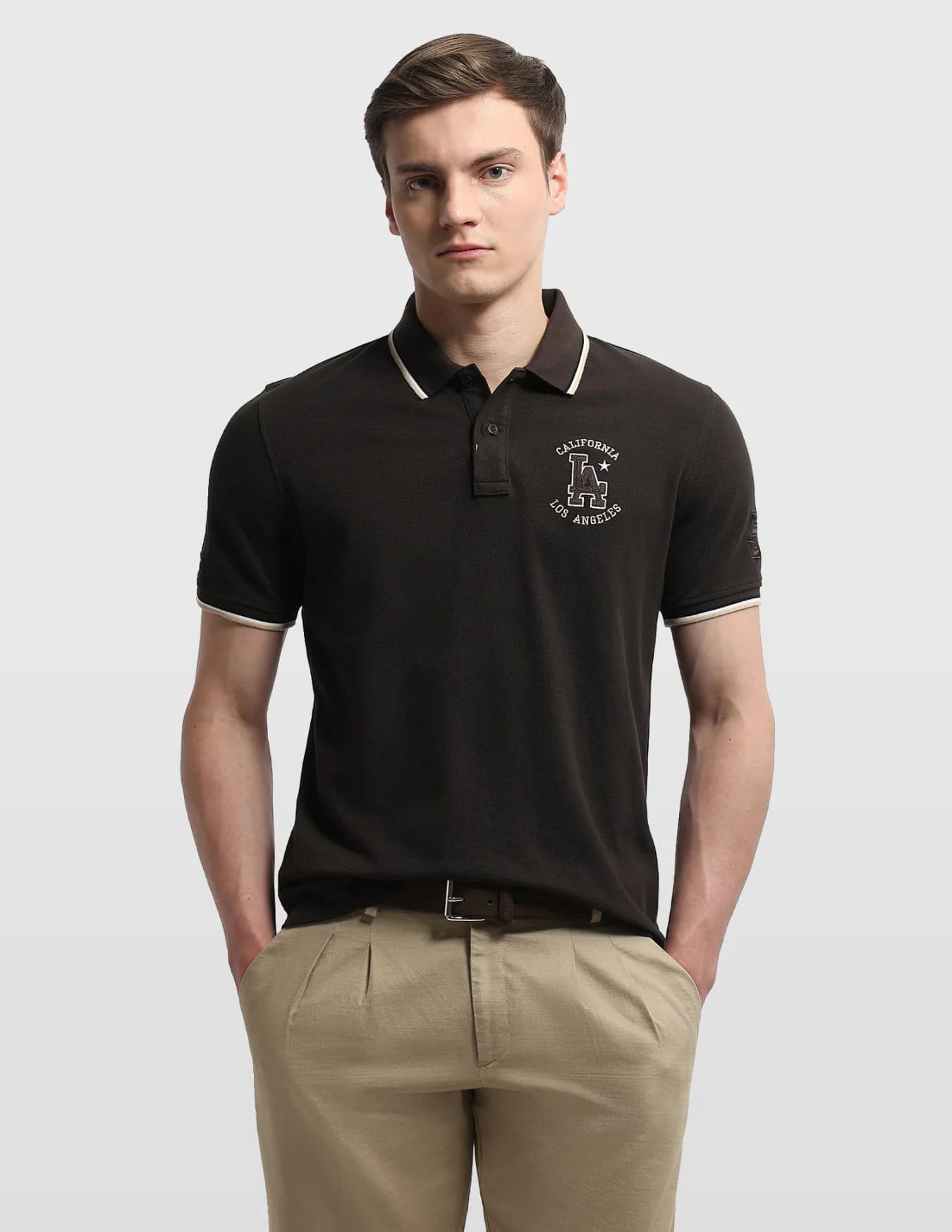 Men's Brown Casual Half Sleeves Regular Fit Polo Tshirt