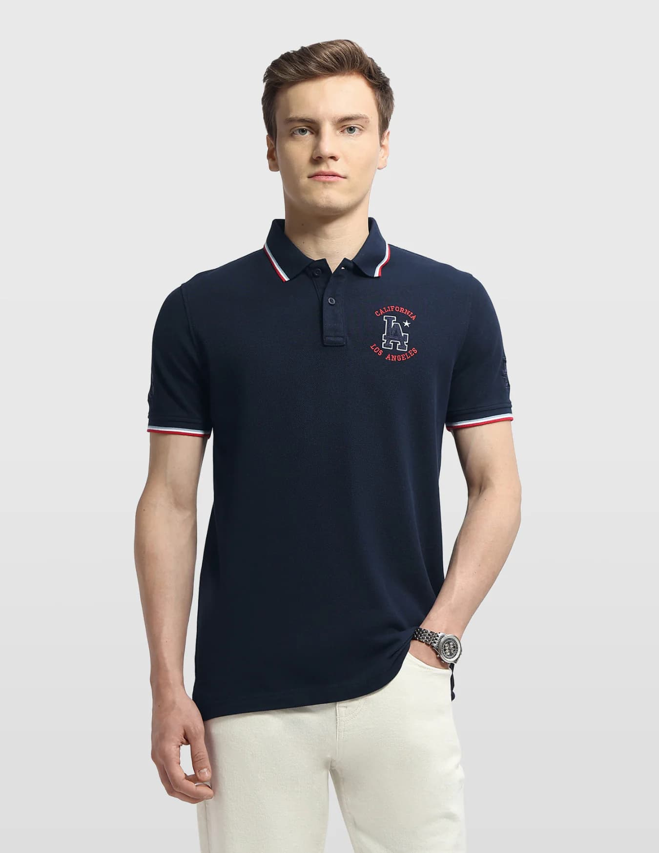 Men's Navy Casual Half Sleeves Regular Fit Polo Tshirt