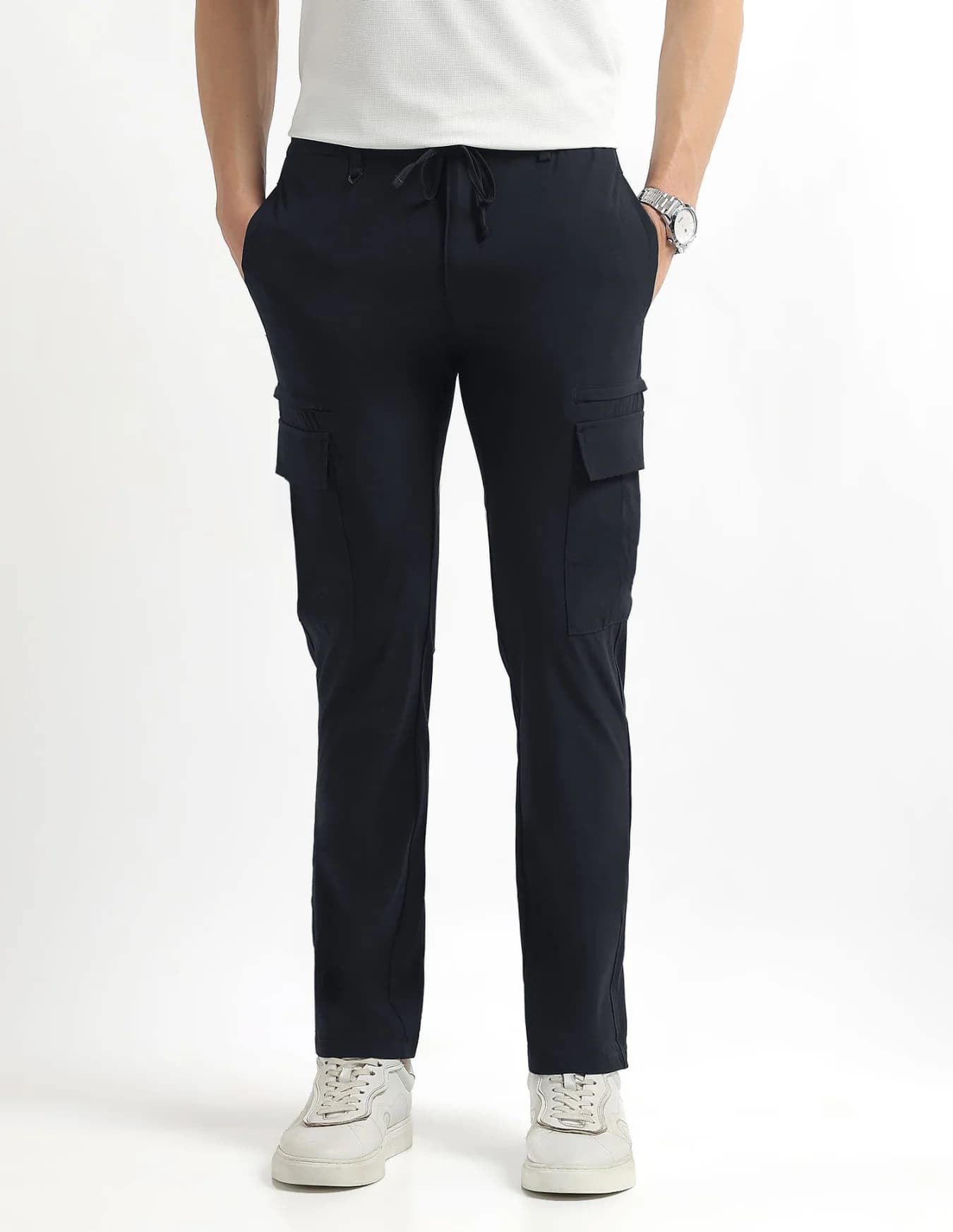 Men's Navy Casual Straight Fit Mid Rise Cargos