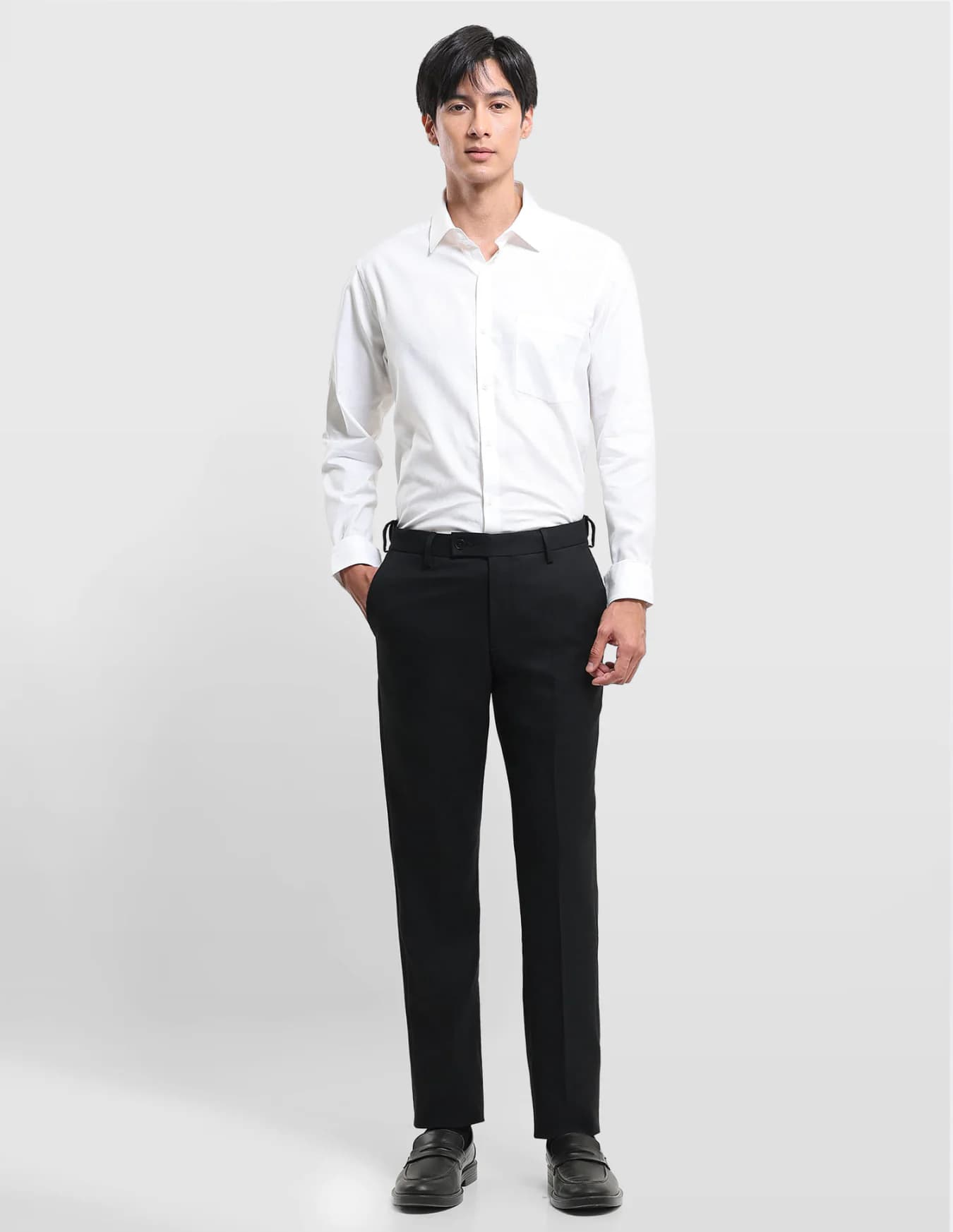 Men's Black Formal Straight Fit Mid Rise Trouser