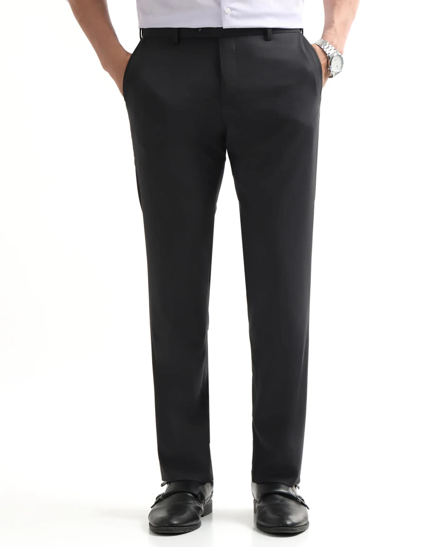 Men's Grey Formal Straight Fit Mid Rise Trouser