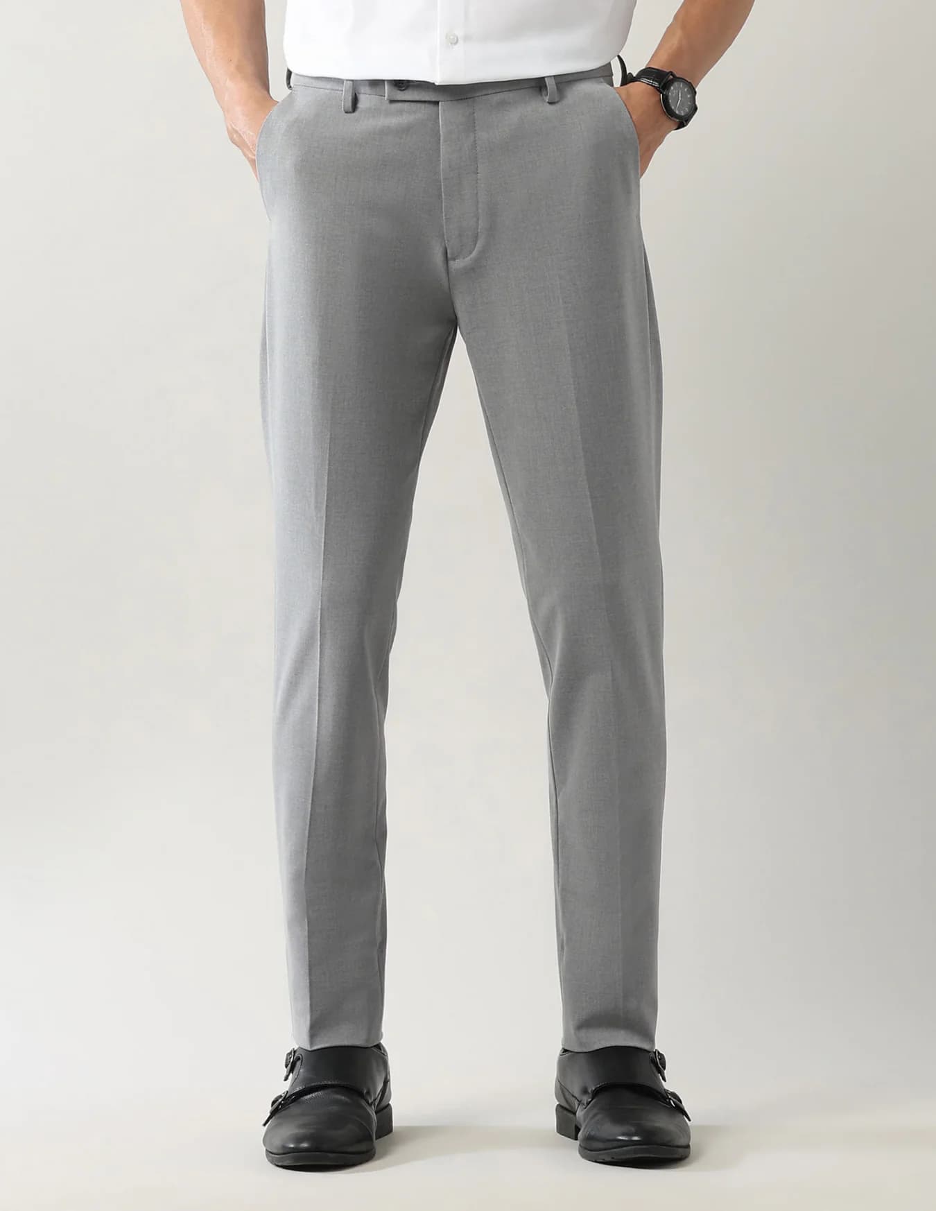 Men's Grey Formal Tapered Fit Mid Rise Trouser