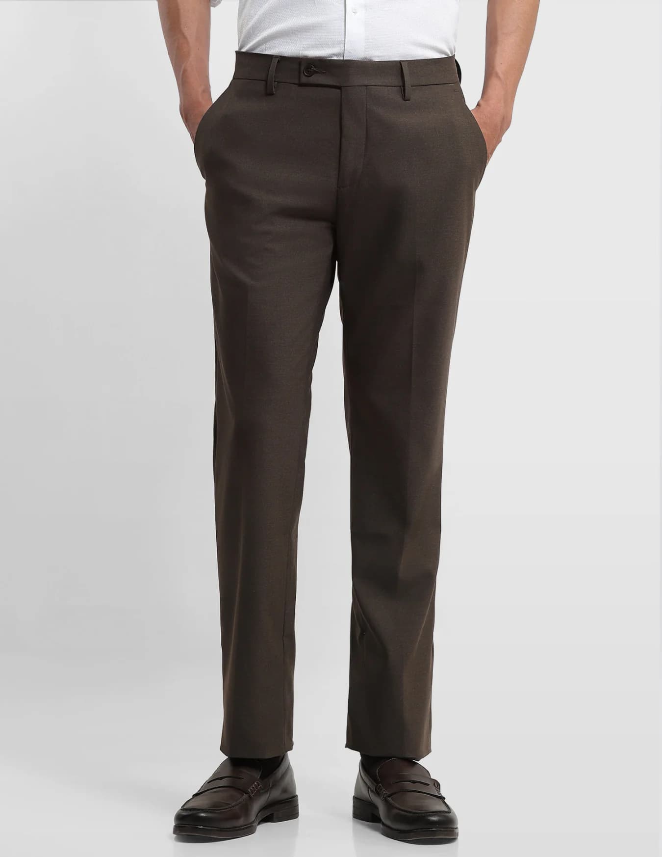 Men's Brown Formal Straight Fit Mid Rise Trouser