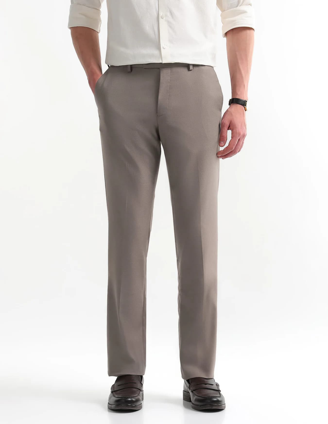 Men's Brown Formal Straight Fit Mid Rise Trouser