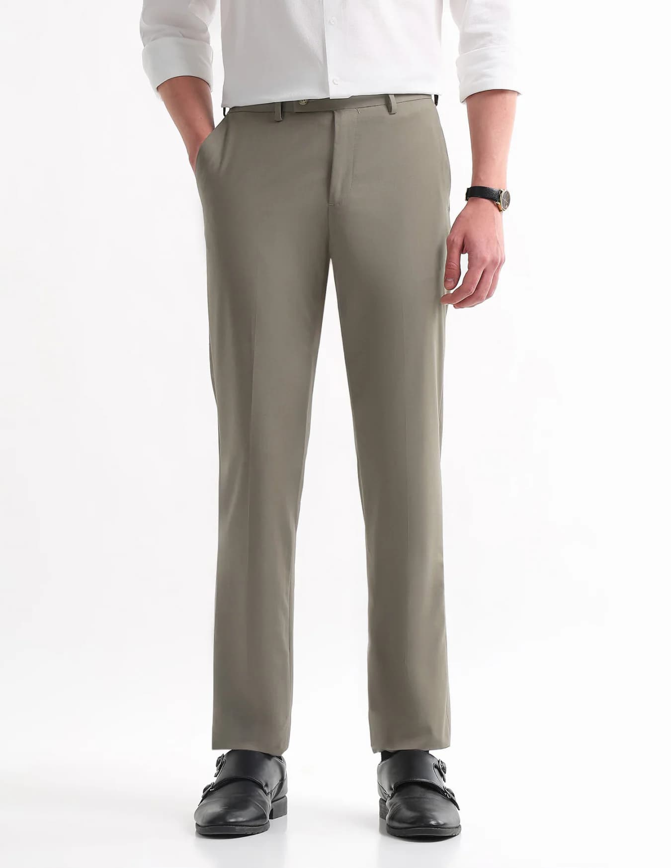 Men's Brown Formal Straight Fit Mid Rise Trouser