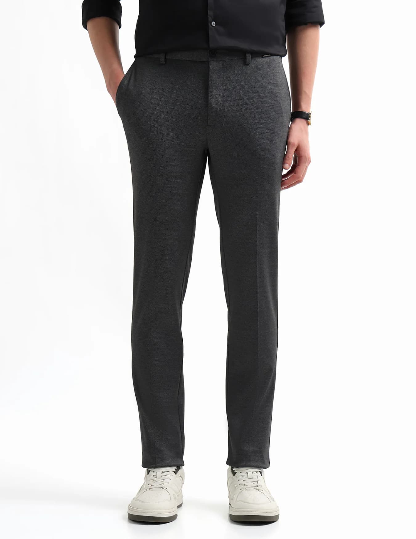 Men's Grey Casual Tapered Fit Mid Rise Trouser