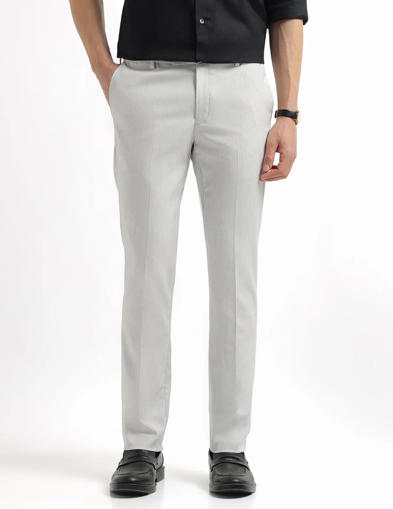 Men's Grey Formal Straight Fit Mid Rise Trouser