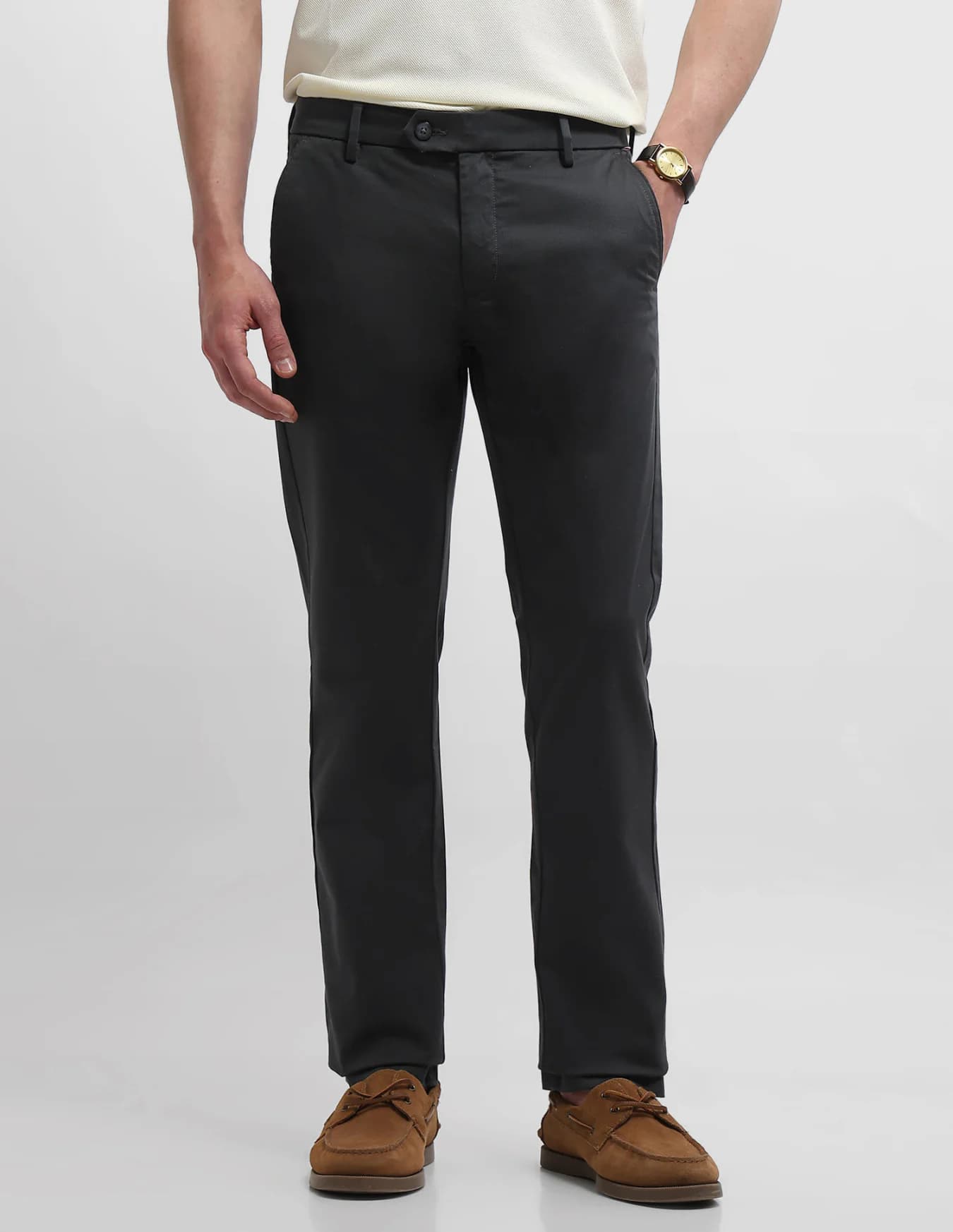Men's Grey Formal Straight Fit Mid Rise Trouser