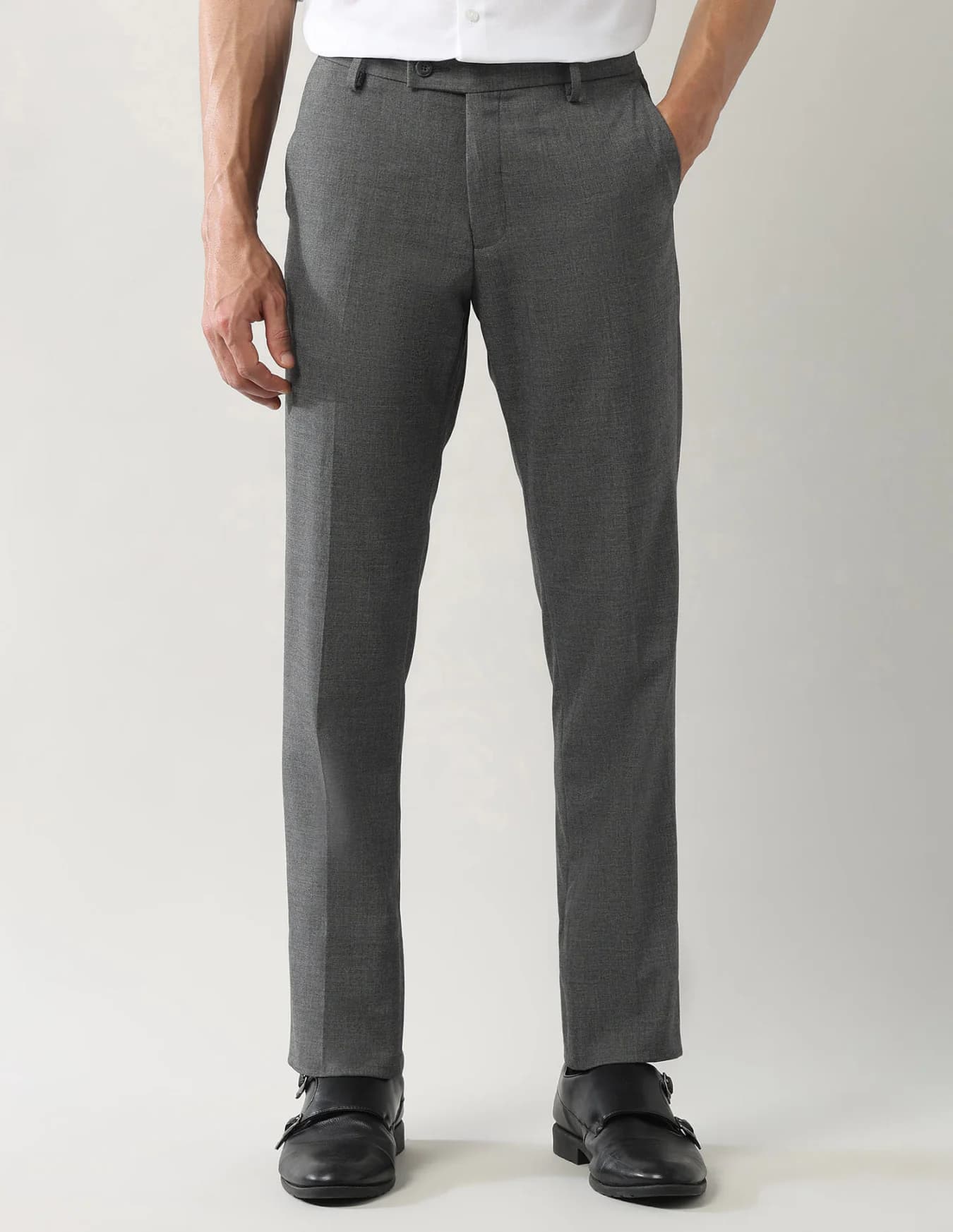 Men's Grey Formal Straight Fit Mid Rise Trouser
