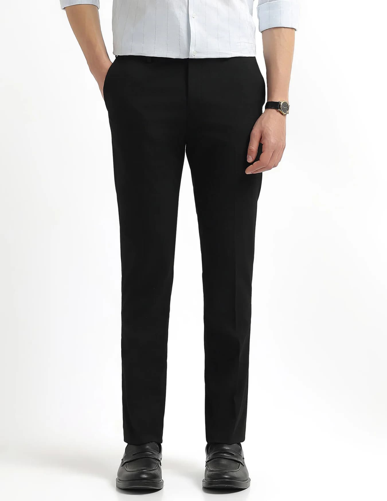 Men's Black Formal Straight Fit Mid Rise Trouser