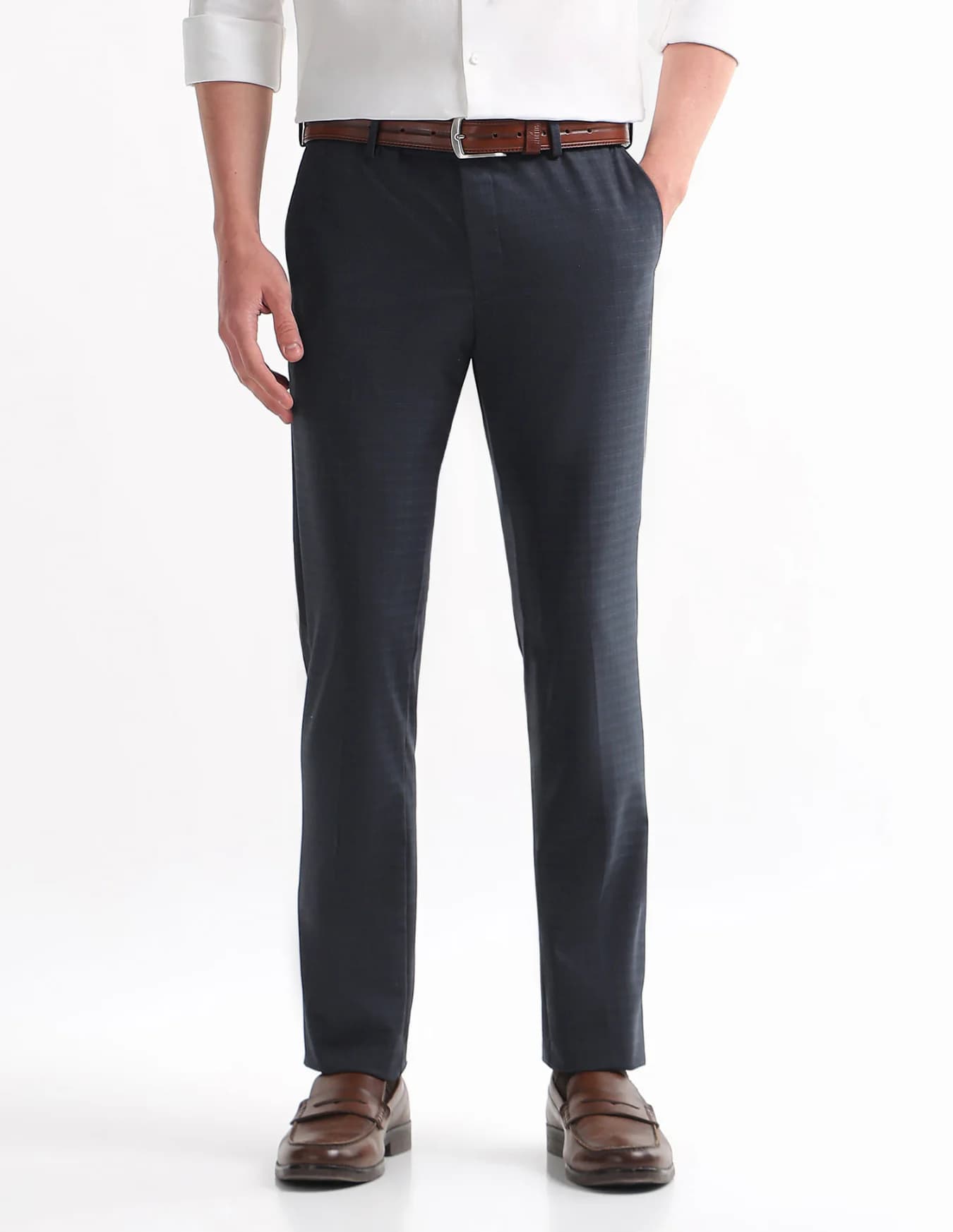 Men's Navy Formal Straight Fit Mid Rise Trouser