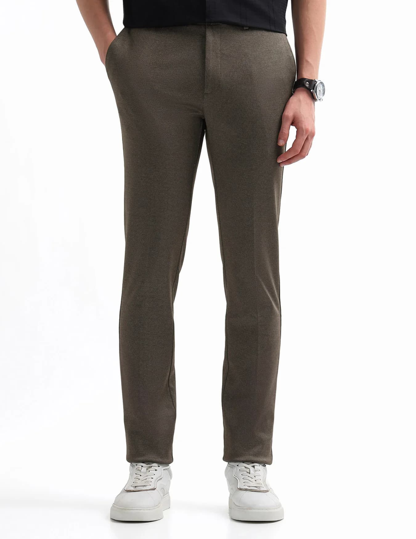Men's Brown Casual Tapered Fit Mid Rise Trouser