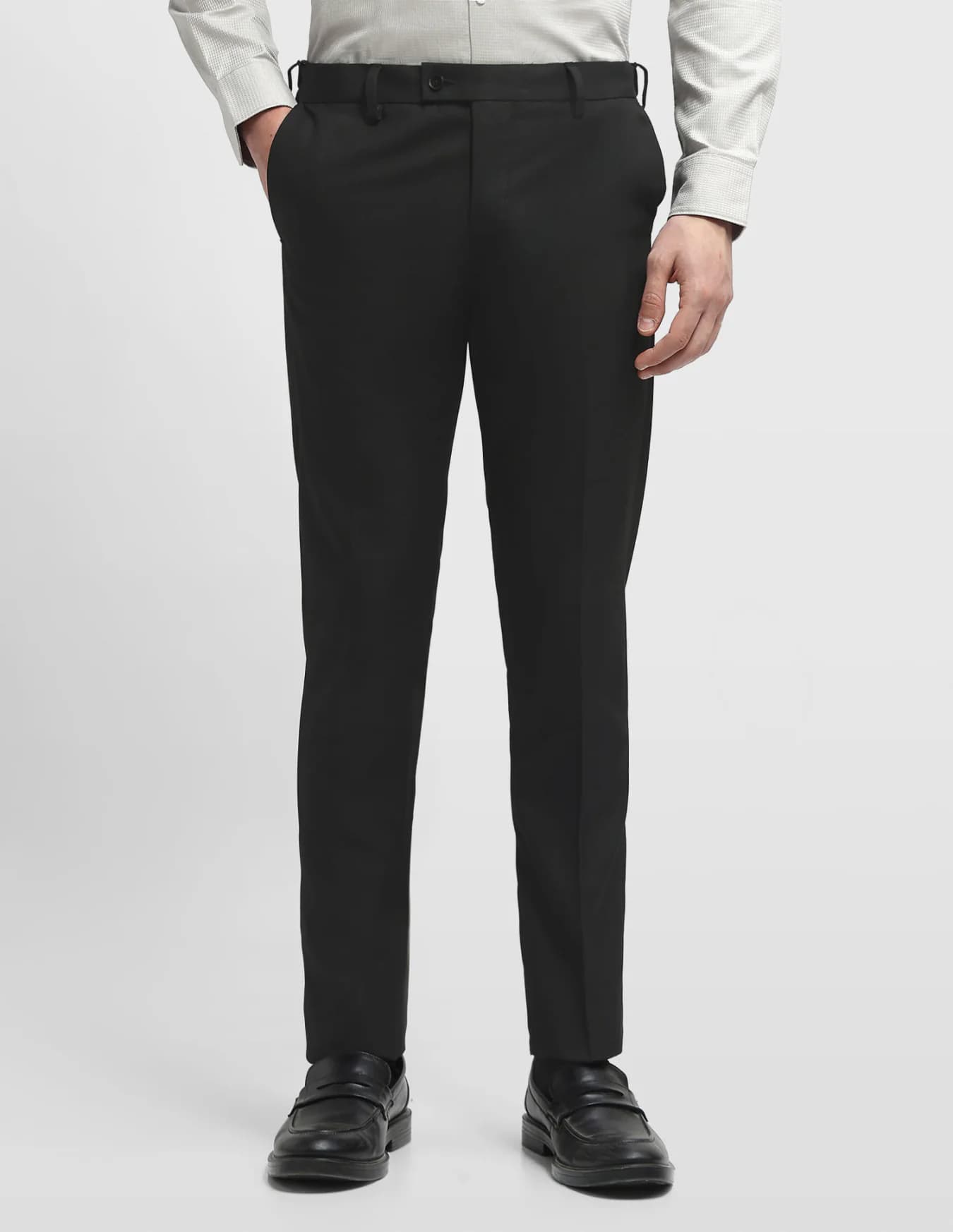 Men's Black Formal Straight Fit Mid Rise Trouser