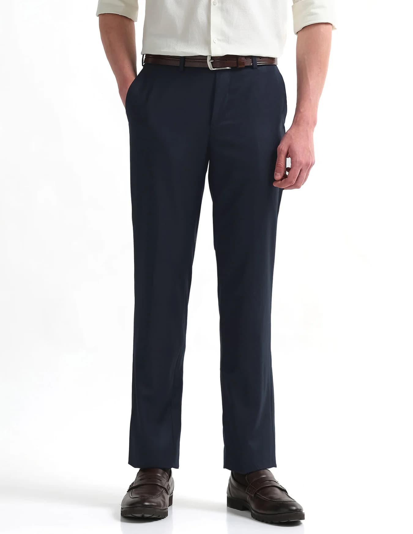 Men's Navy Formal Straight Fit Mid Rise Trouser