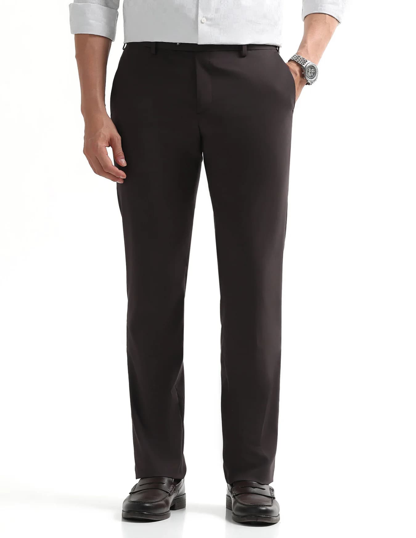 Men's Brown Formal Straight Fit Mid Rise Trouser
