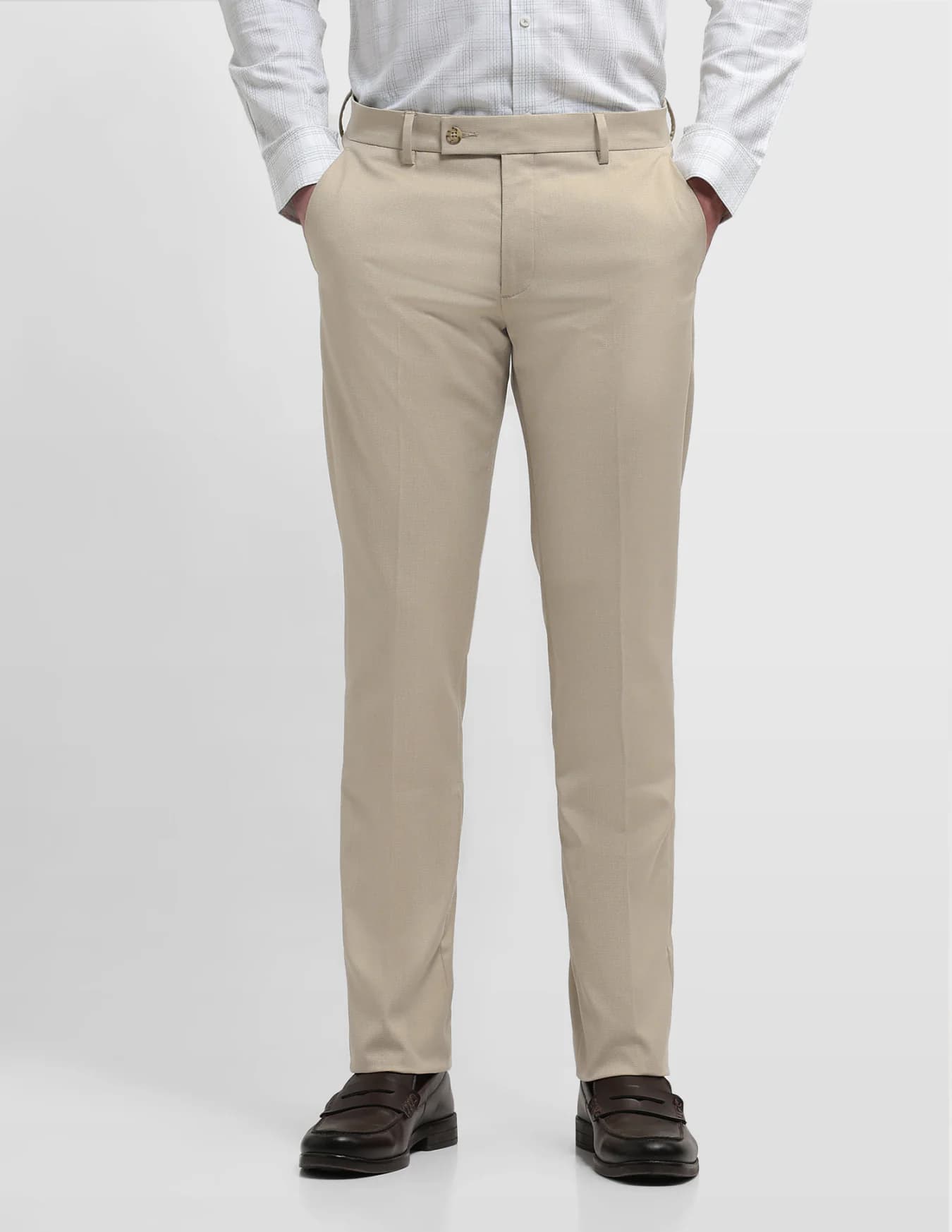 Men's Beige Formal Straight Fit Mid Rise Trouser