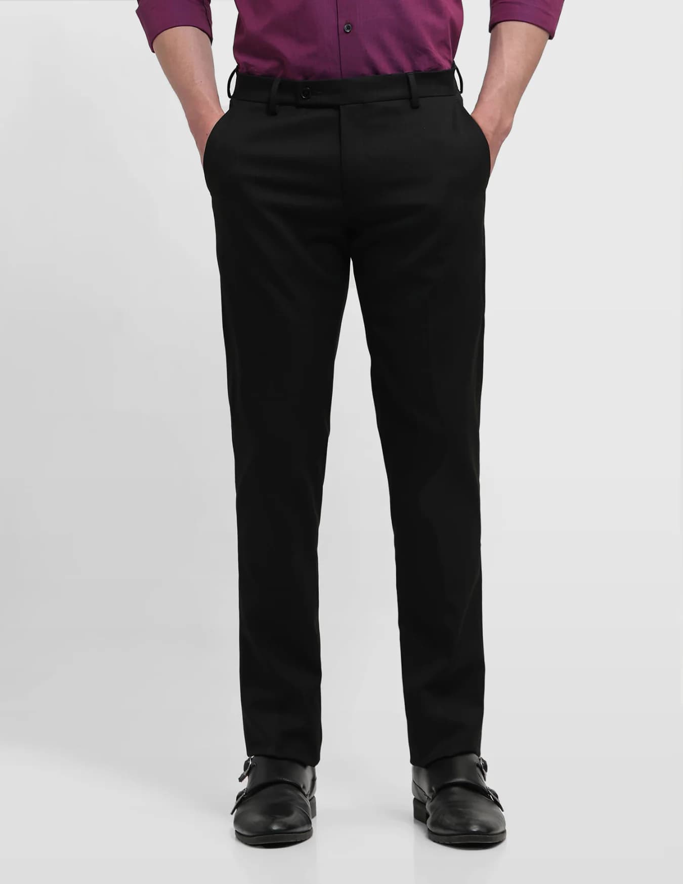 Men's Black Formal Straight Fit Mid Rise Trouser