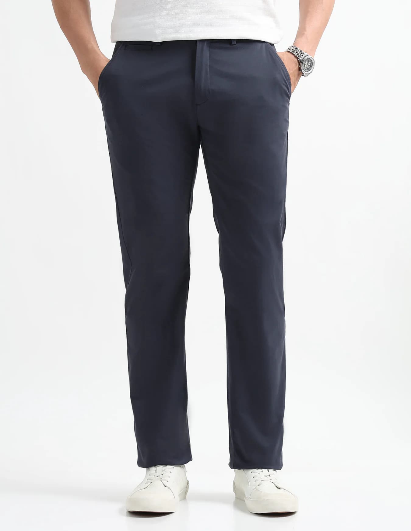 Men's Navy Casual Straight Fit Mid Rise Trouser