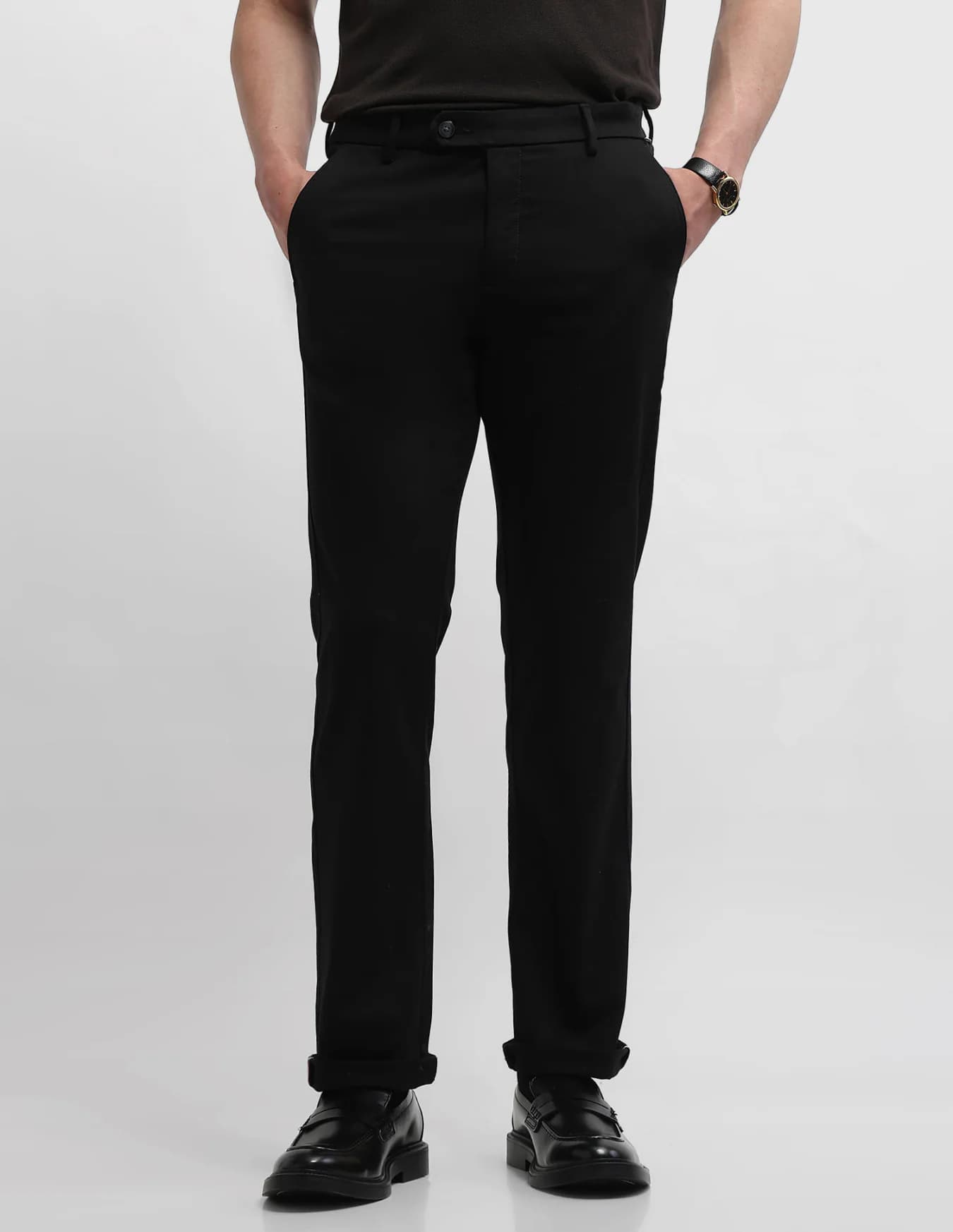 Men's Black Formal Straight Fit Mid Rise Trouser