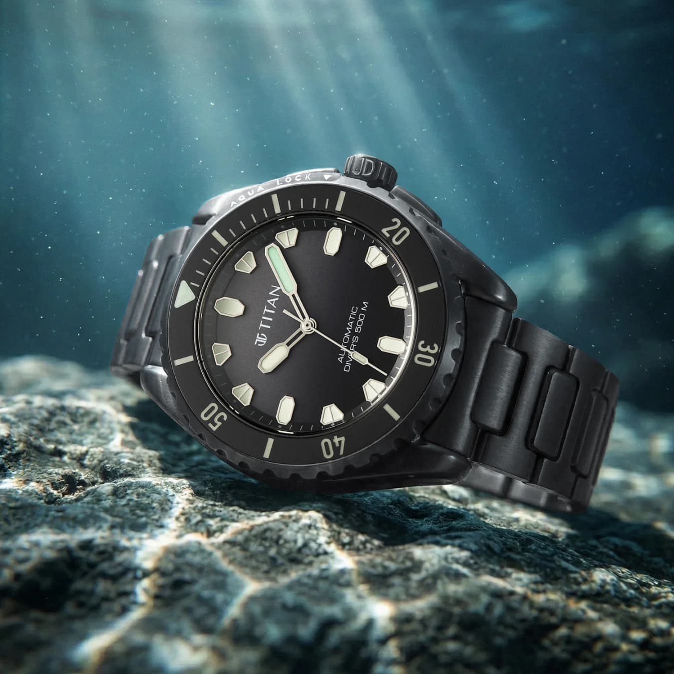 Men's Zero Hour Diver's Certified 500m Automatic Analog with Black Dial Black Men'sium & Black FKM Strap Watch