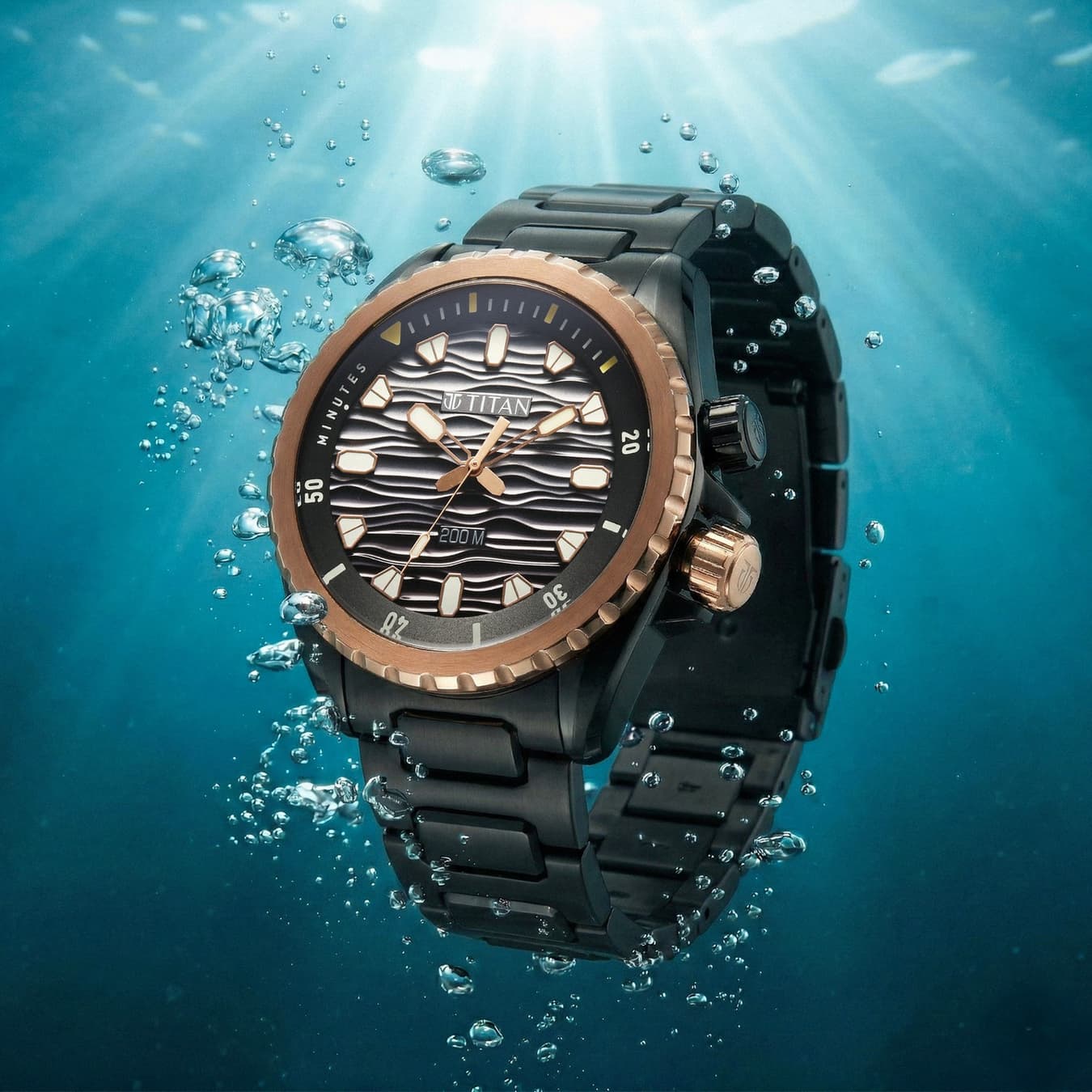 Men's Zero Hour Diver's 200m Analog with Black Dial Black Stainless Steel Strap Watch - 10068KM02