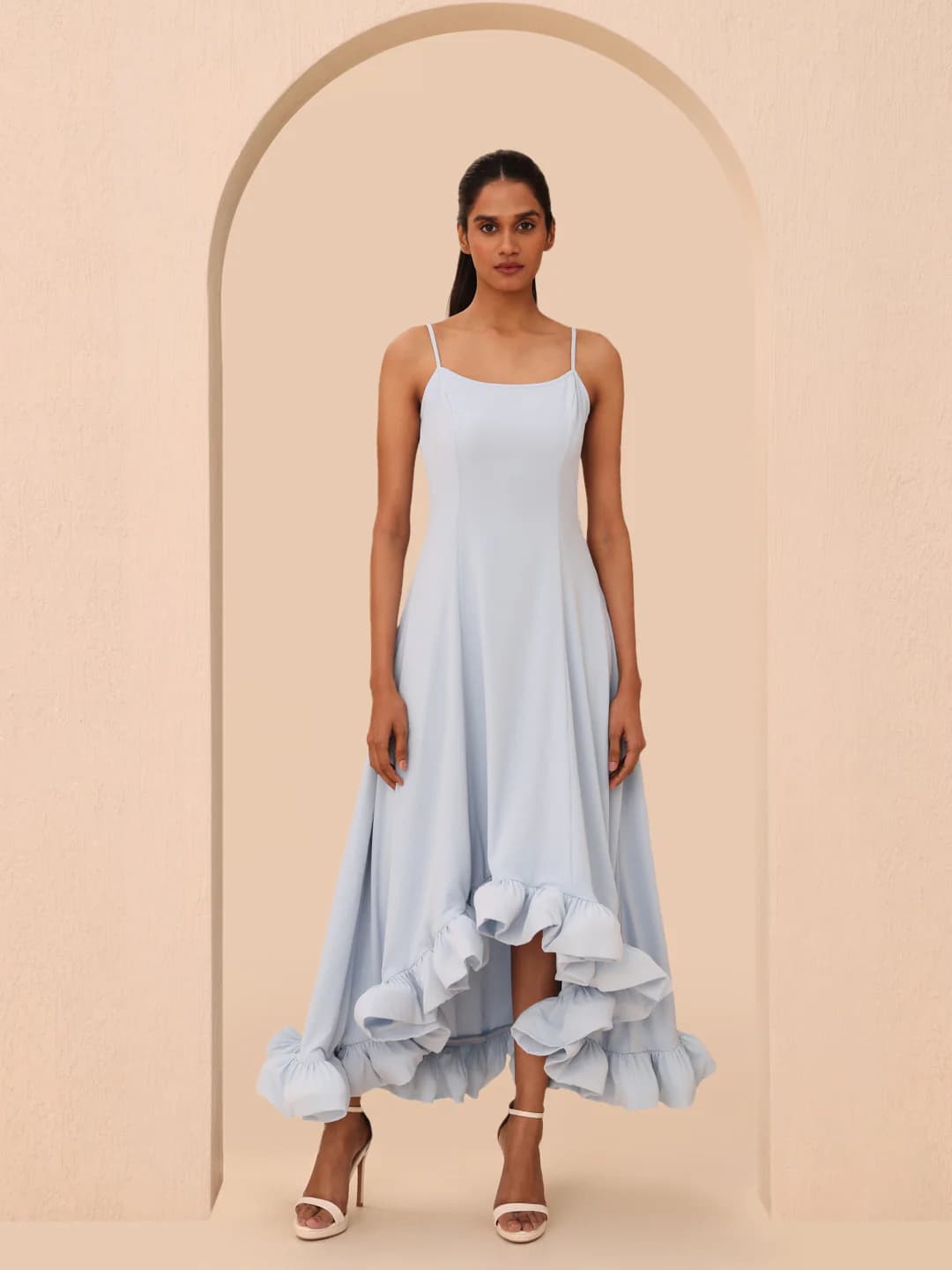 Women's Blue Party Sleeveless Fit & Flared Solid Dress