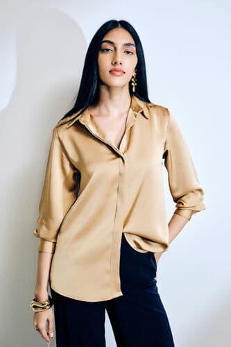 Women's Beige Casual Solid Shirt