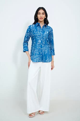 Women's Blue Casual Printed Shirt