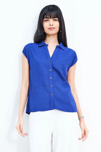 Women's Blue Casual Solid Shirt