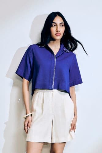 Women's Blue Casual Solid Shirt