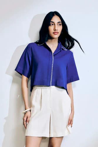 Women's Blue Casual Solid Shirt