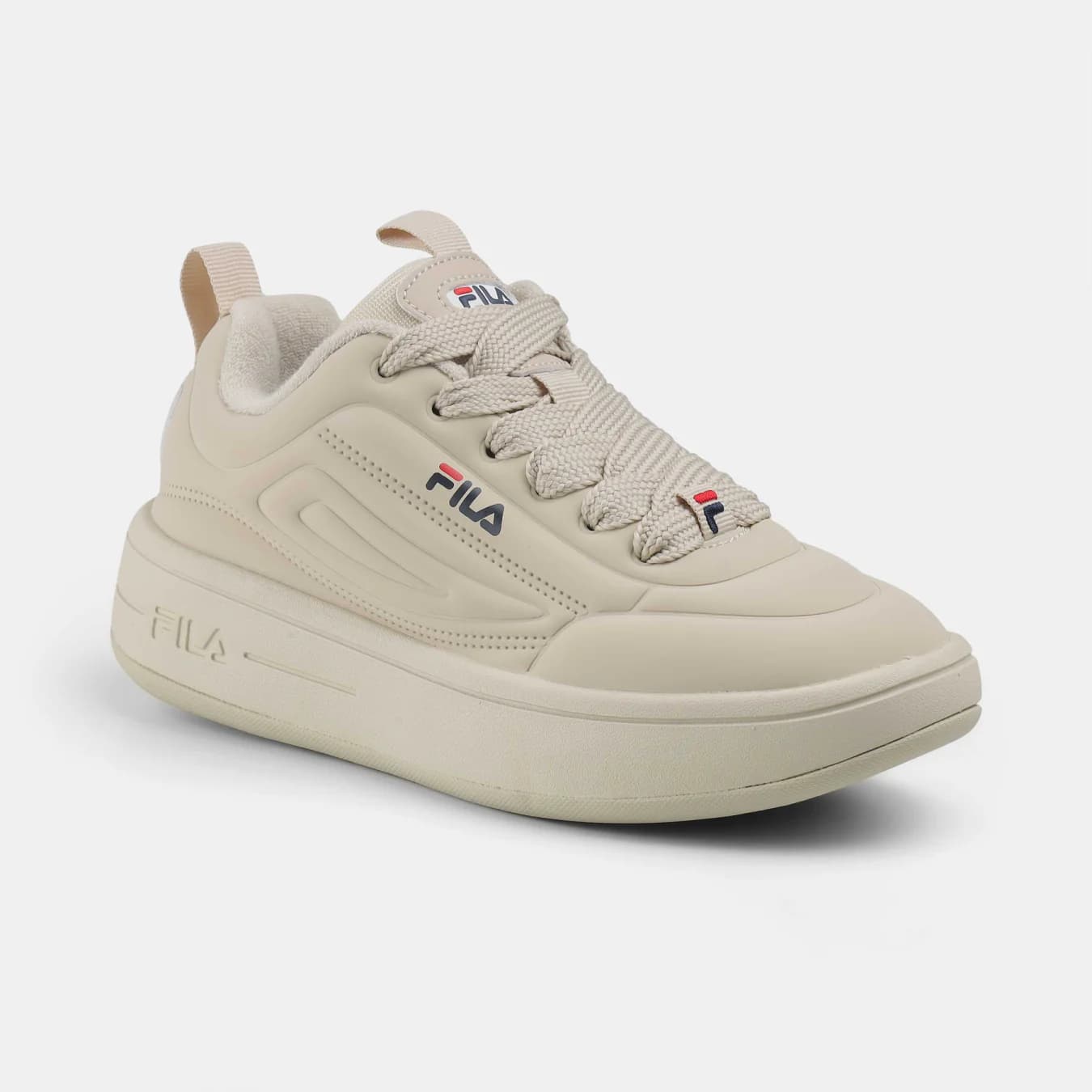 Women's Beige Casual Round Toe Lace-Up Sneakers