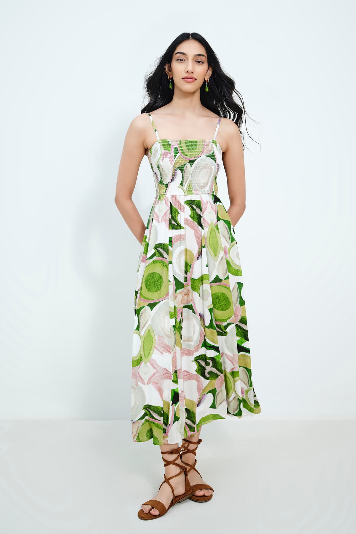 Women's Green Casual Printed Sleeveless Dress