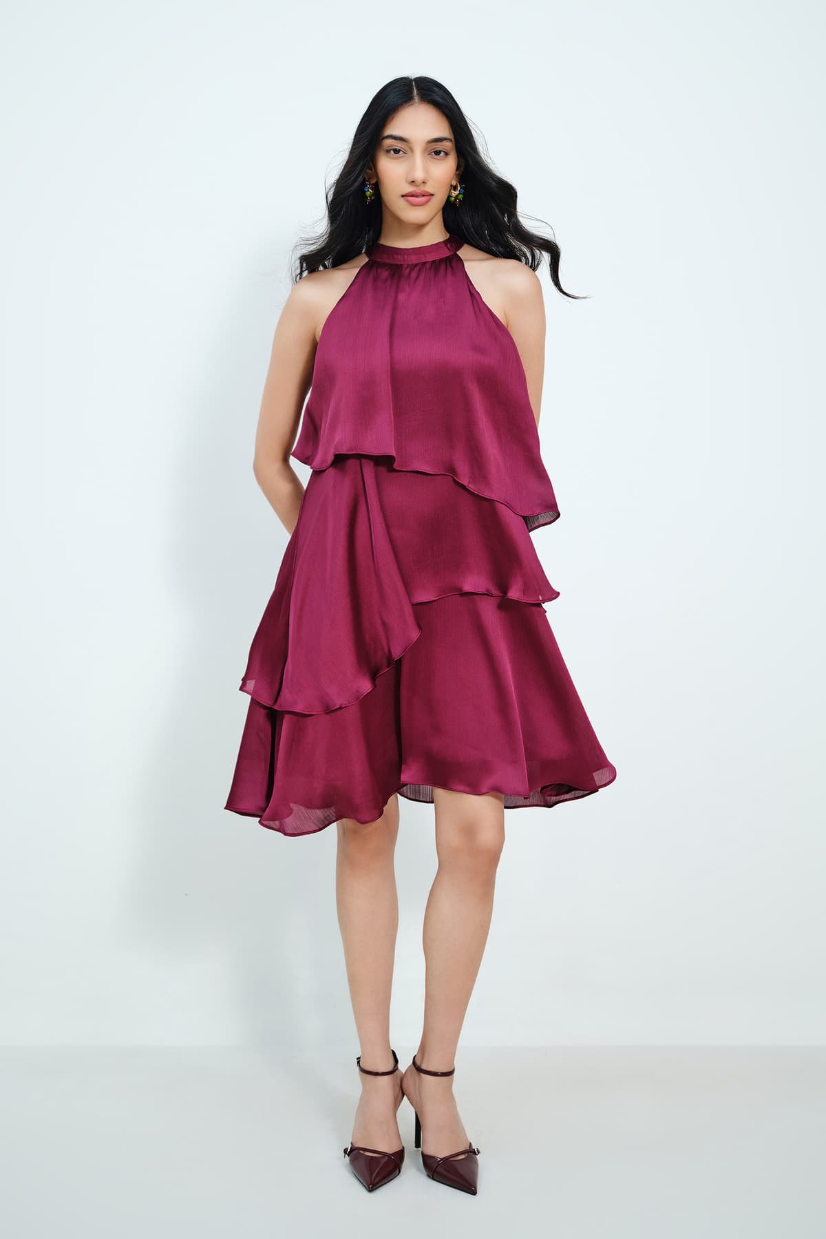 Women's Red Party Solid Sleeveless Dress