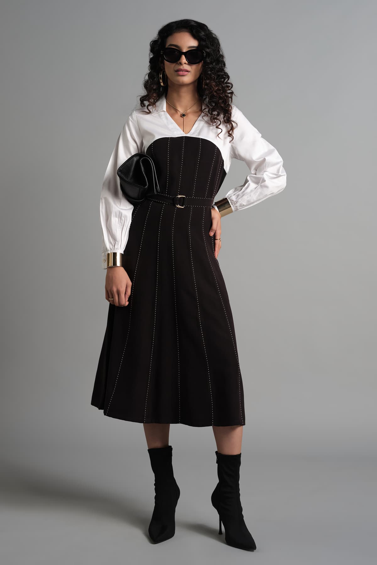 Women's White Casual Solid Full Sleeves Dress