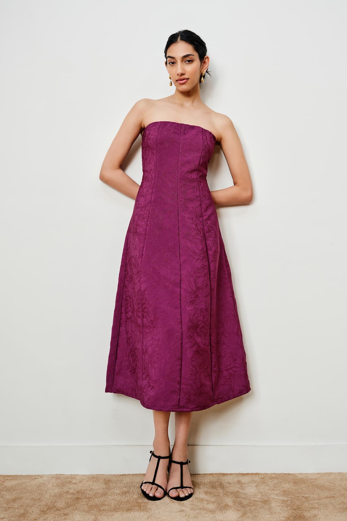 Women's Purple Party Solid Fit & Flared Off Shoulder Dress
