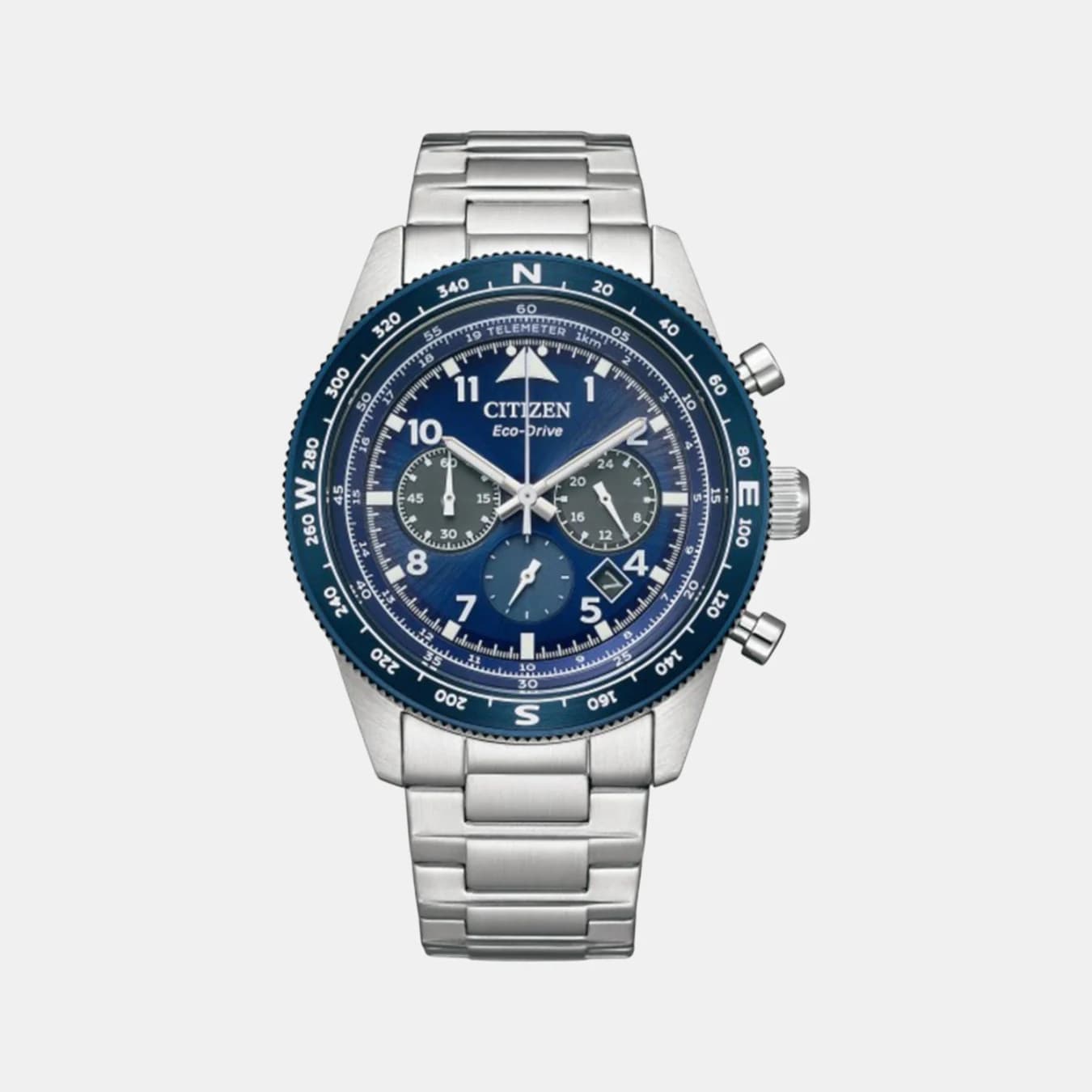 Eco-Drive Men's Eco-Drive Blue Dial Chronograph Stainless Steel Watch CA4554-84L